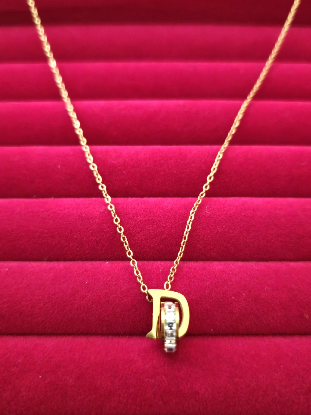 18K Gold Plated Initial 'D' Pendant Necklace w/ Ring CZ Accent Aesthetic Y2k B06